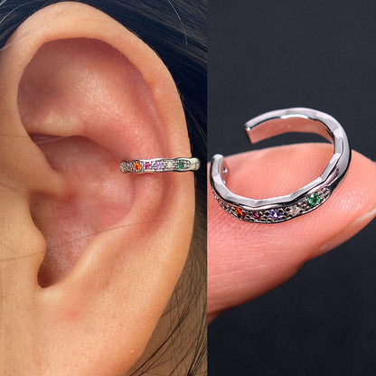 1 Stück Hohle Geometrie Regenbogen CZ Manschette Wickelclips Auf Ohrringen Frauen Mädchen Kletterer Ohrknorpel Knochenclips Gefälschte Ohrringe Nicht Piercing
