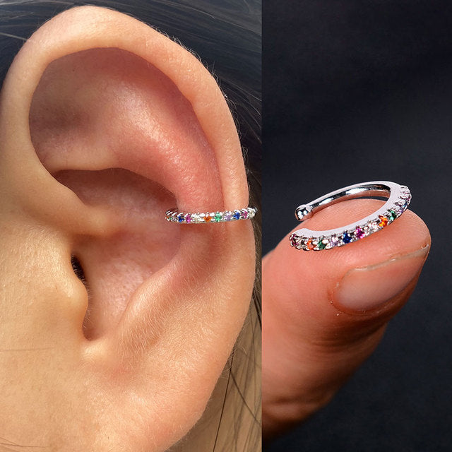 1 Stück Hohle Geometrie Regenbogen CZ Manschette Wickelclips Auf Ohrringen Frauen Mädchen Kletterer Ohrknorpel Knochenclips Gefälschte Ohrringe Nicht Piercing